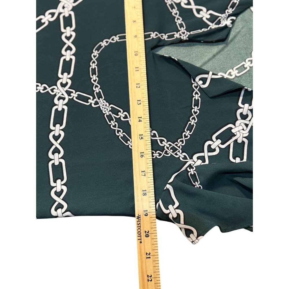 Ann Taylor Elegant Top XS Green White Chain Luxury Print Blouse Short Sleeve - Picture 9 of 11